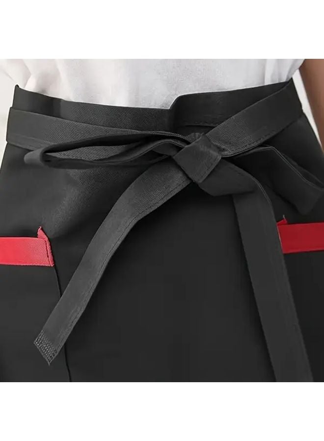 2pcs Red Waist Apron with 2 Pockets Unisex Half Short Apron for Waitress Server Waiter - Image 4